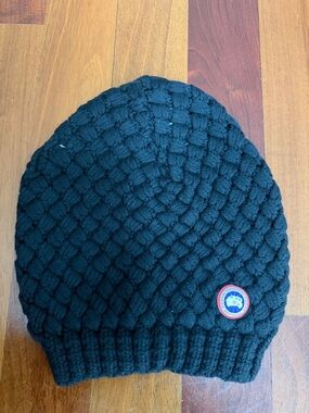 Canada Goose Black Beanie with Signature Round Logo NWT